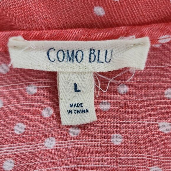 Como Blu Coral Pink Polka Dot Blouse with Cutout Detail Size Large Coral Top - Picture 6 of 9